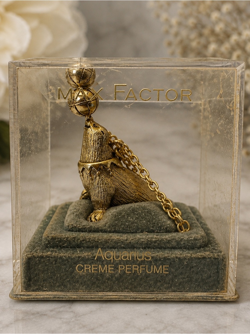 Vintage Max Factor Aquarius Circus Seal Creme Perfume Locket Necklace